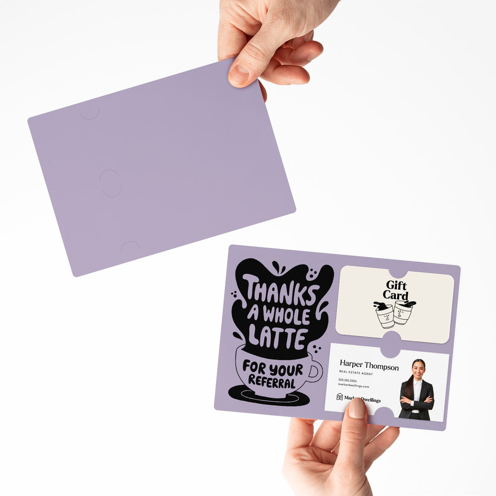 Set of "Thanks A Whole Latte For Your Referrals" Coffee Gift Card & Business Card Holder Mailer | Envelopes Included | M55-M008 Mailer Market Dwellings