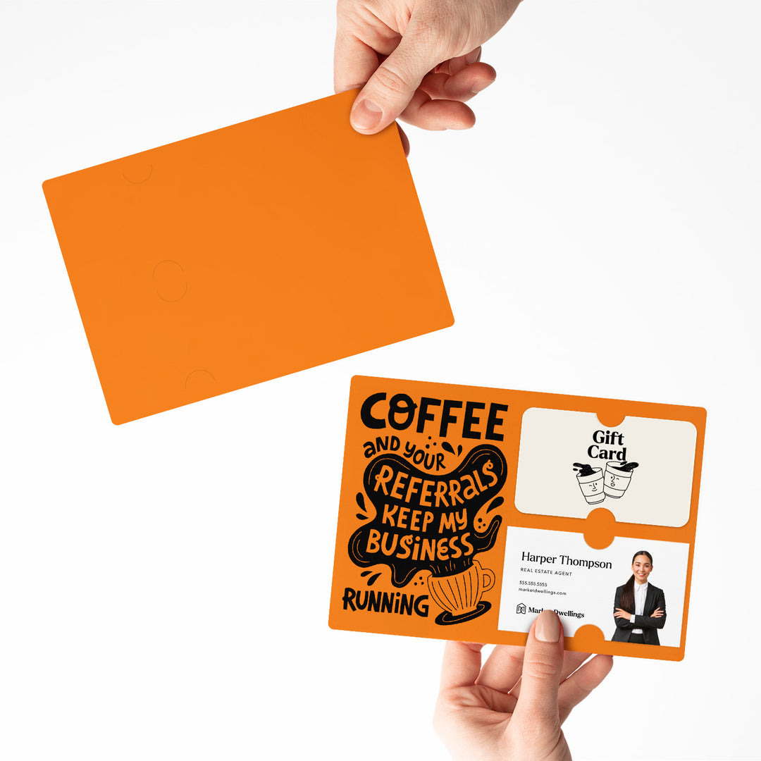 Set of "Coffee and Your Referrals Keep My Business Running" Gift Card & Business Card Holder Mailer | Envelopes Included | M56-M008 Mailer Market Dwellings