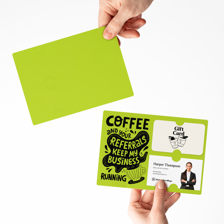 Set of "Coffee and Your Referrals Keep My Business Running" Gift Card & Business Card Holder Mailer | Envelopes Included | M56-M008 Mailer Market Dwellings