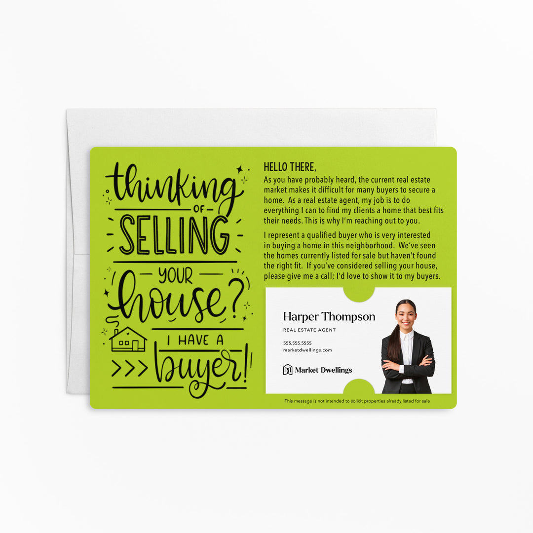 Set of "Thinking of Selling Your House, I Have a Buyer" Real Estate Mailer | Envelopes Included | M57-M003 Mailer Market Dwellings GREEN APPLE