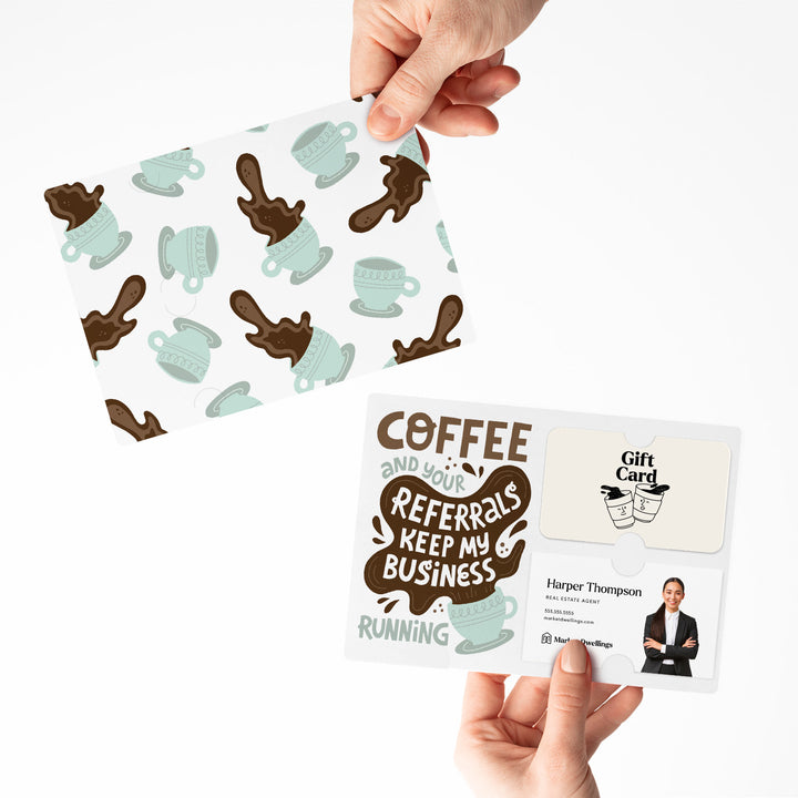 Set of "Coffee and Your Referrals Keep My Business Running" Gift Card & Business Card Holder Mailer | Envelopes Included | M57-M008-AB Mailer Market Dwellings