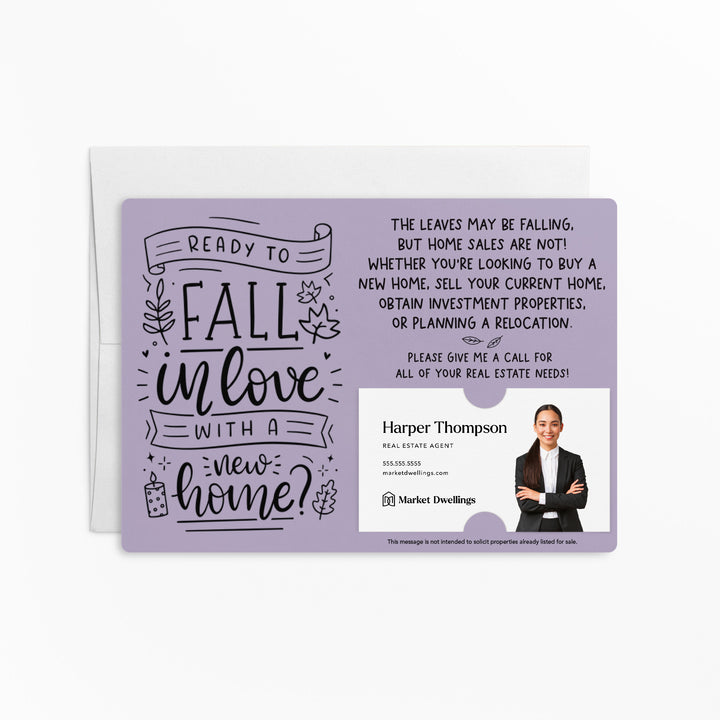 Set of "Ready to Fall in Love with a New Home?" Fall Real Estate Mailer | Envelopes Included | M59-M003 Mailer Market Dwellings LIGHT PURPLE