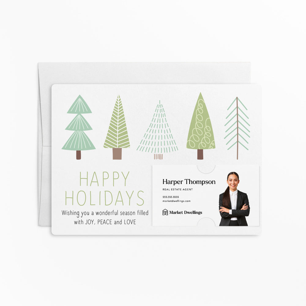Happy Holidays with Green Trees | Mailers with Envelopes Mailer Market Dwellings