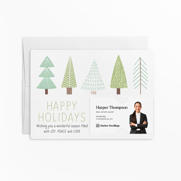 Set of "Happy Holidays" with Green Trees Mailer | Envelopes Included | M6-M003 Mailer Market Dwellings