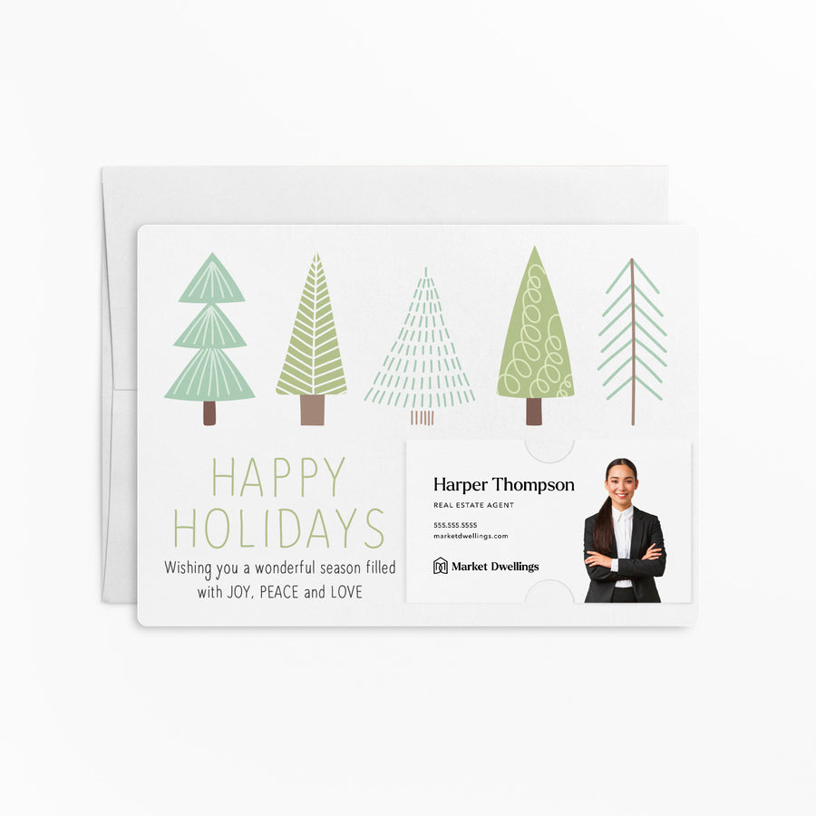 Set of "Happy Holidays" with Green Trees Mailer | Envelopes Included | M6-M003 Mailer Market Dwellings