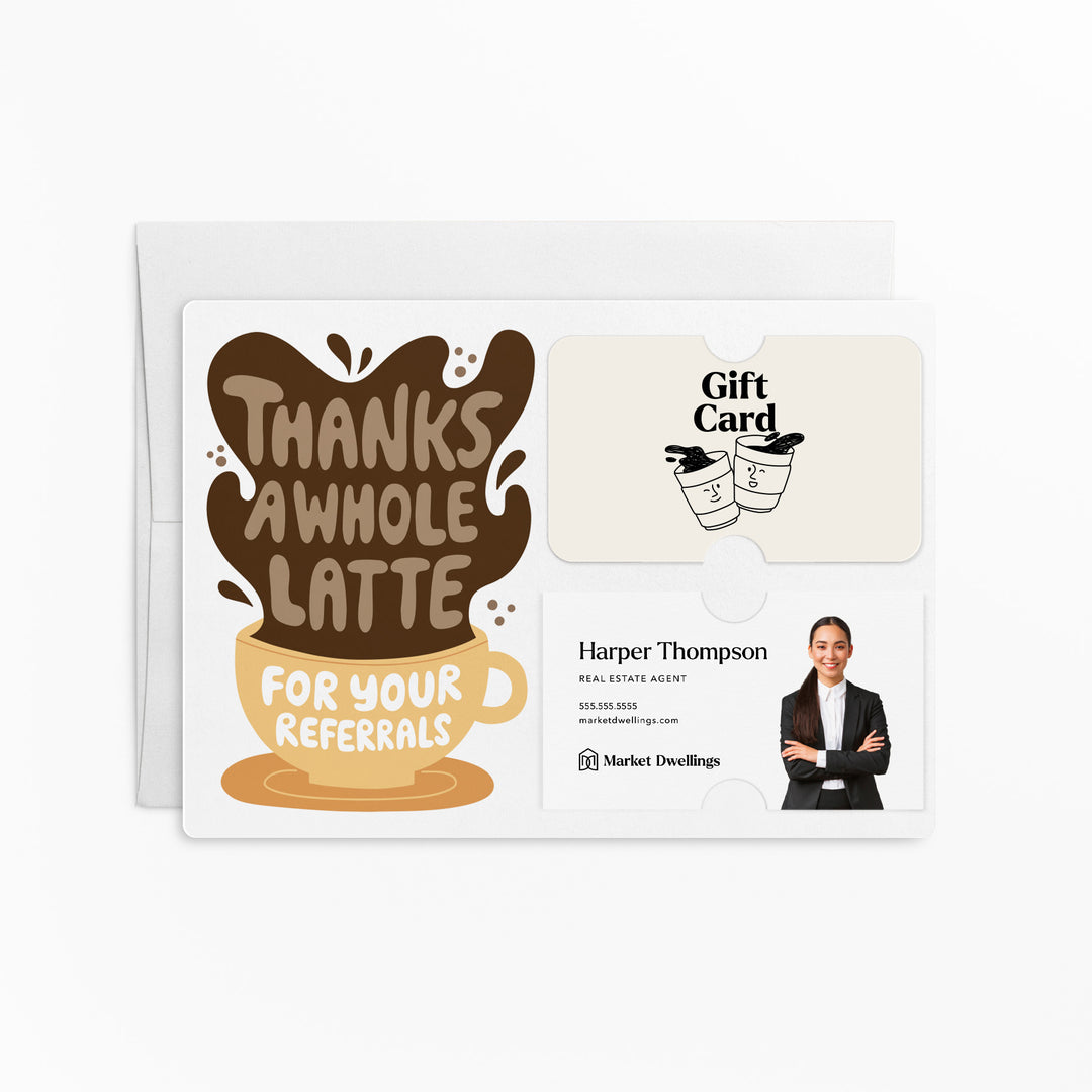 Set of "Thanks A Whole Latte For Your Referrals" Gift Card & Business Card Holder Mailer | Envelopes Included | M60-M008-AB Mailer Market Dwellings CHAMPAGNE