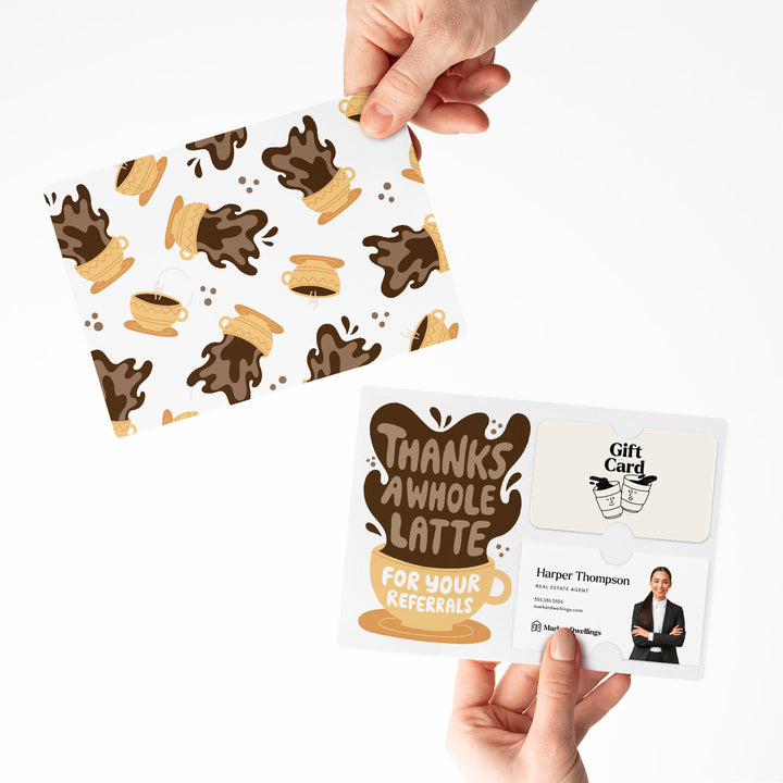 Set of "Thanks A Whole Latte For Your Referrals" Gift Card & Business Card Holder Mailer | Envelopes Included | M60-M008-AB Mailer Market Dwellings