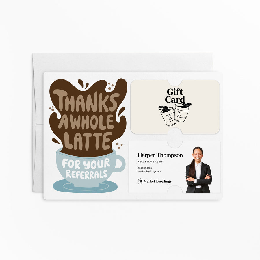 Set of "Thanks A Whole Latte For Your Referrals" Gift Card & Business Card Holder Mailer | Envelopes Included | M60-M008-AB Mailer Market Dwellings SKY