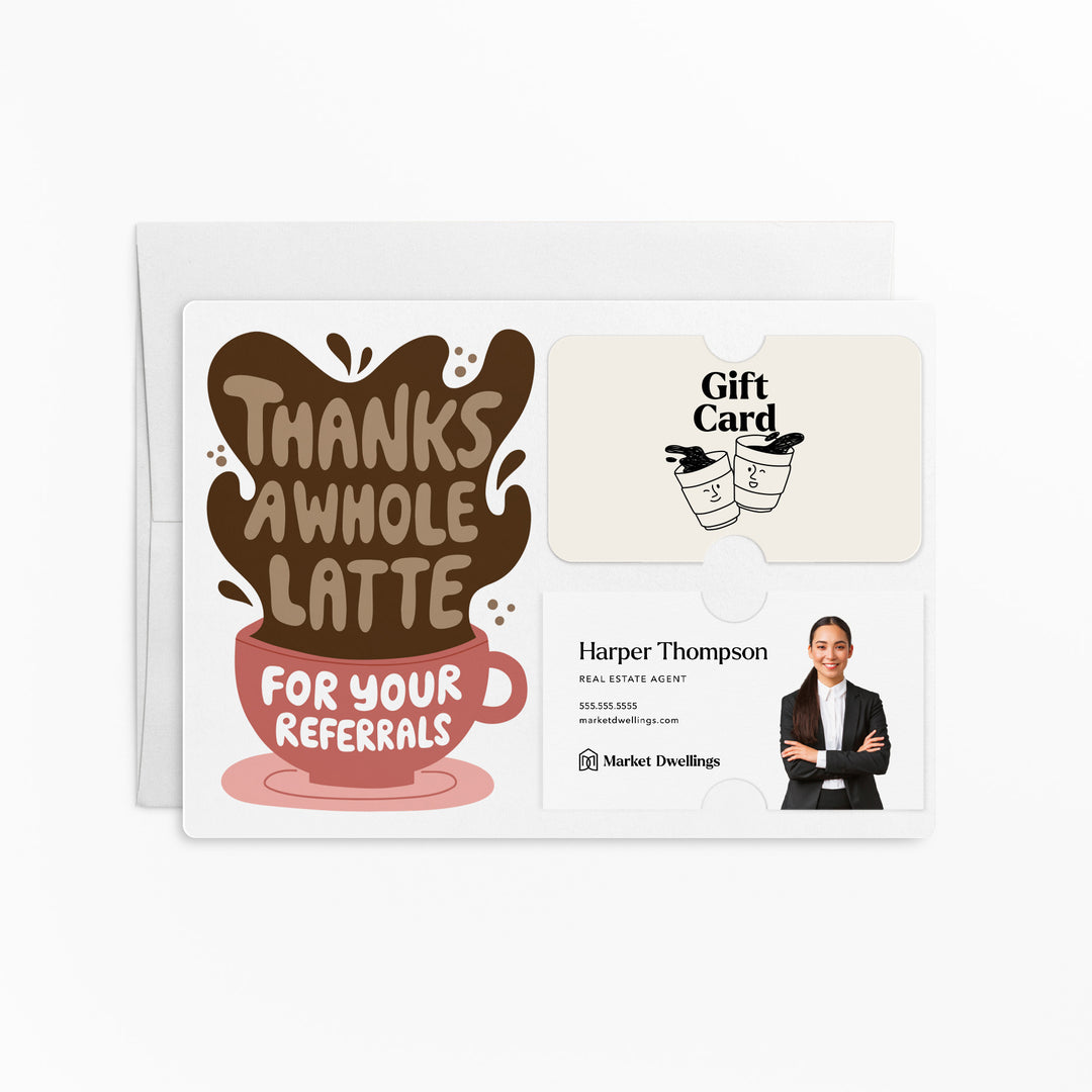 Set of "Thanks A Whole Latte For Your Referrals" Gift Card & Business Card Holder Mailer | Envelopes Included | M60-M008-AB Mailer Market Dwellings TERRA COTTA