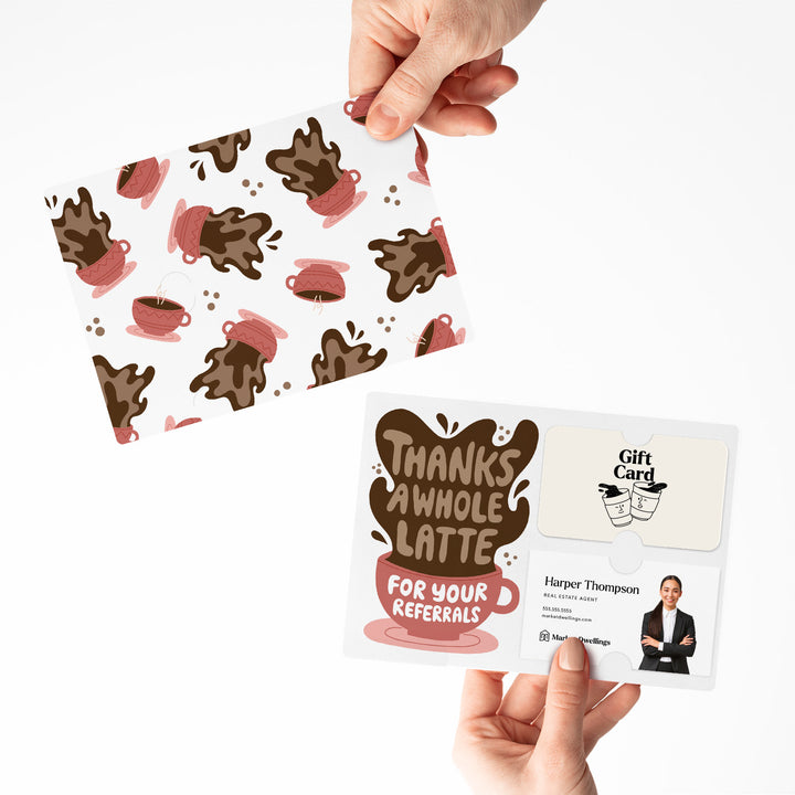 Set of "Thanks A Whole Latte For Your Referrals" Gift Card & Business Card Holder Mailer | Envelopes Included | M60-M008-AB Mailer Market Dwellings