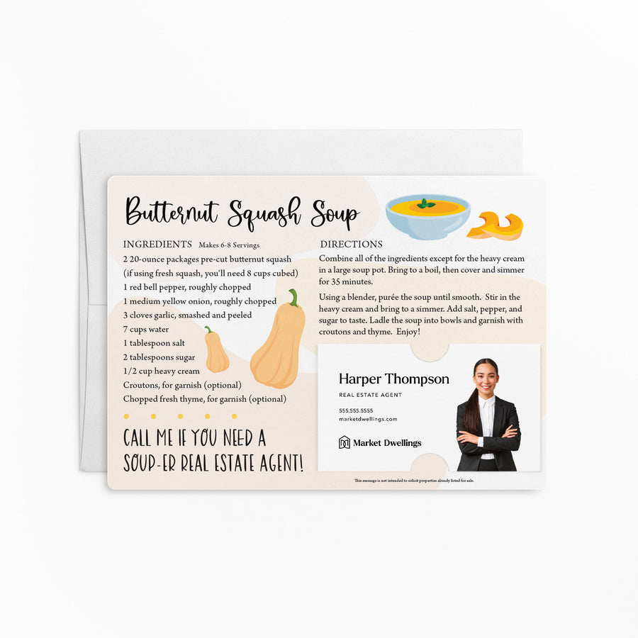 Set of Butternut Squash Soup Real Estate Recipe Cards | Envelopes Included M61-M003 Mailer Market Dwellings