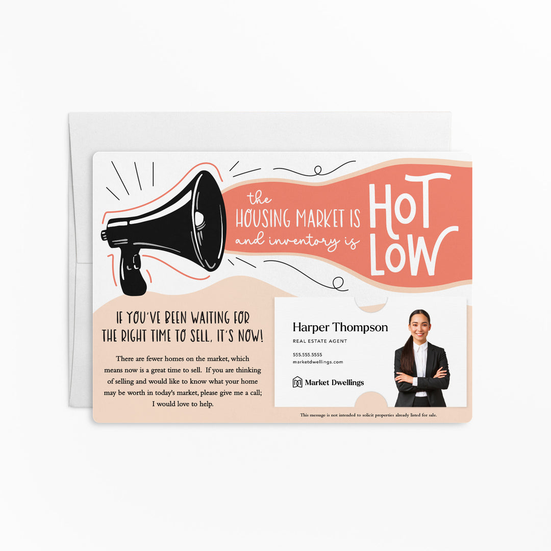 Set of "The Housing Market is Hot and Inventory is Low" Double Sided Mailers | Envelopes Included | M62-M003 Mailer Market Dwellings