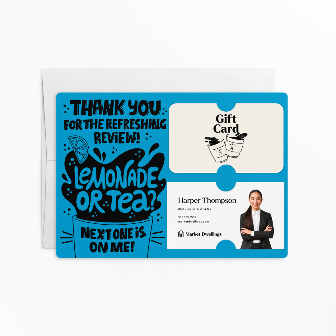 Set of "Thank You for the Refreshing Review" Lemonade or Tea Gift Card & Business Card Holder Mailers | Envelopes Included | M62-M008 Mailer Market Dwellings ARCTIC