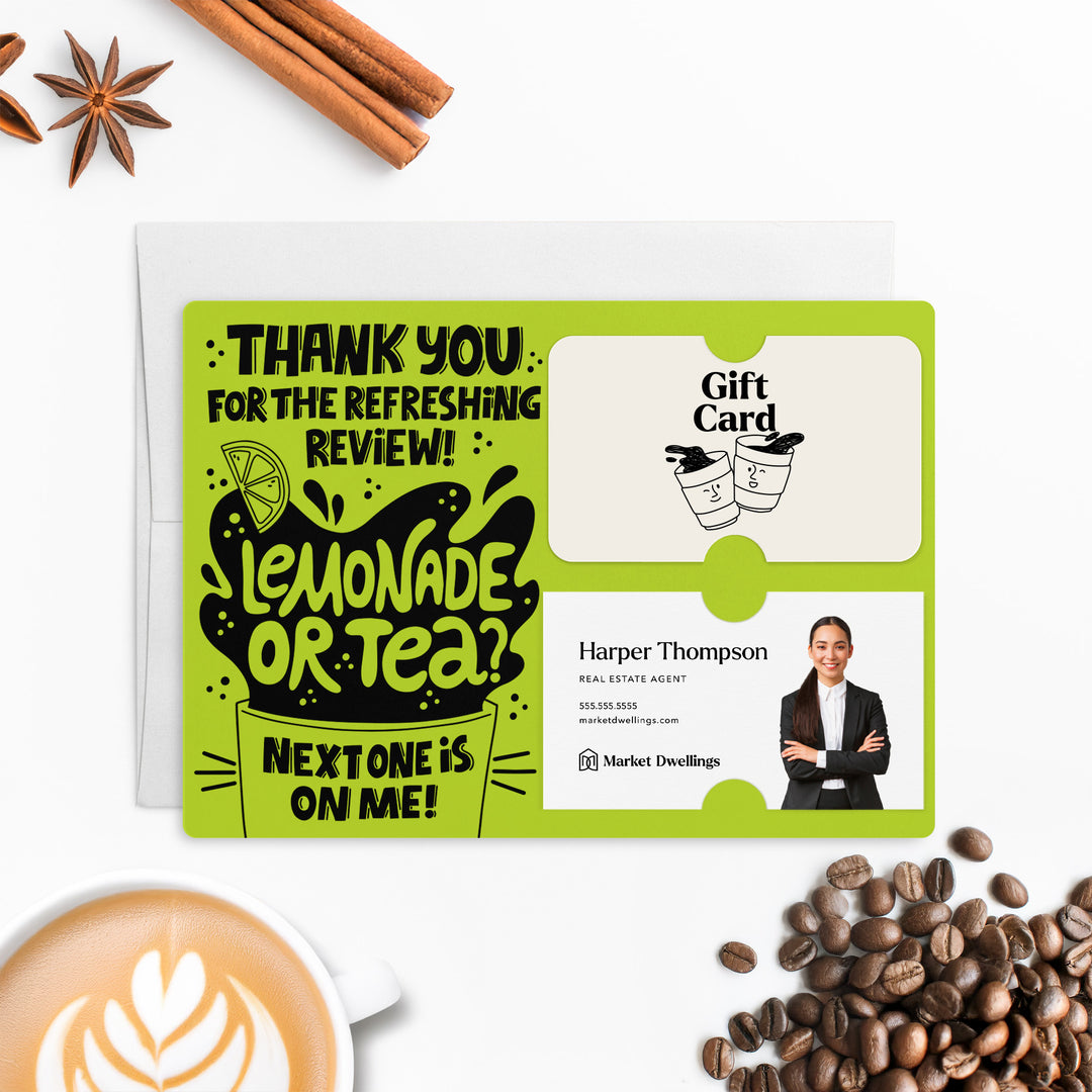 Set of "Thank You for the Refreshing Review" Lemonade or Tea Gift Card & Business Card Holder Mailers | Envelopes Included | M62-M008 Mailer Market Dwellings