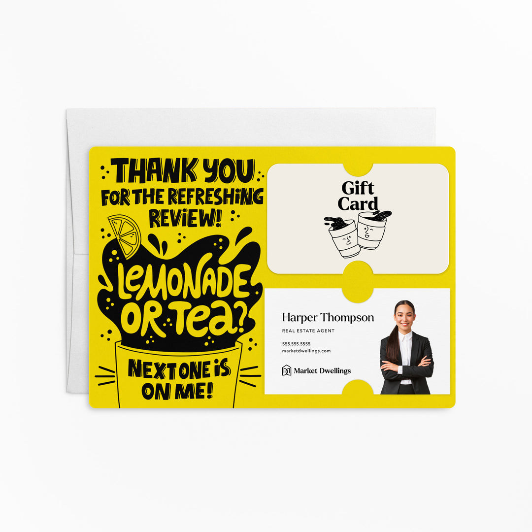 Set of "Thank You for the Refreshing Review" Lemonade or Tea Gift Card & Business Card Holder Mailers | Envelopes Included | M62-M008 Mailer Market Dwellings LEMON