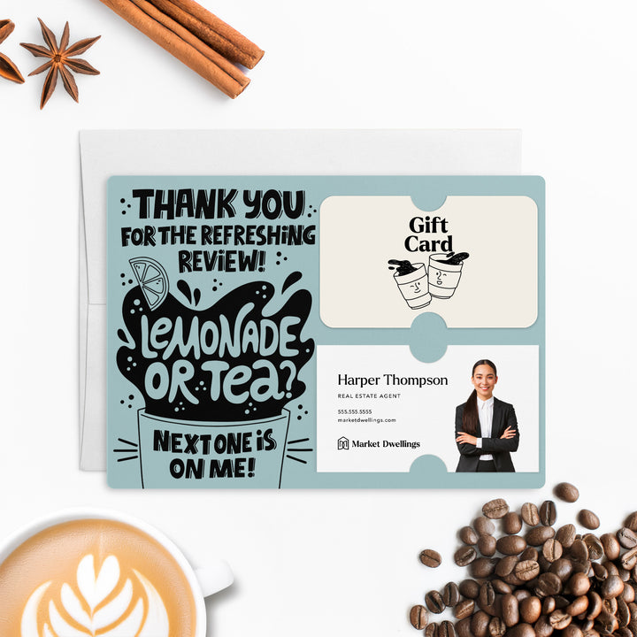 Set of "Thank You for the Refreshing Review" Lemonade or Tea Gift Card & Business Card Holder Mailers | Envelopes Included | M62-M008 Mailer Market Dwellings