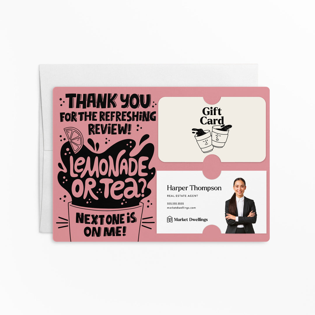 Set of "Thank You for the Refreshing Review" Lemonade or Tea Gift Card & Business Card Holder Mailers | Envelopes Included | M62-M008 Mailer Market Dwellings LIGHT PINK