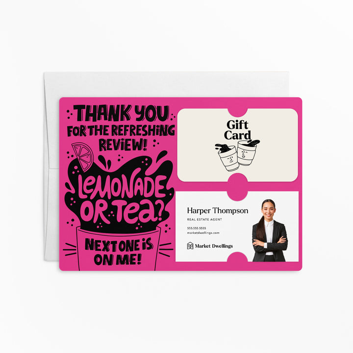 Set of "Thank You for the Refreshing Review" Lemonade or Tea Gift Card & Business Card Holder Mailers | Envelopes Included | M62-M008 Mailer Market Dwellings RAZZLE BERRY