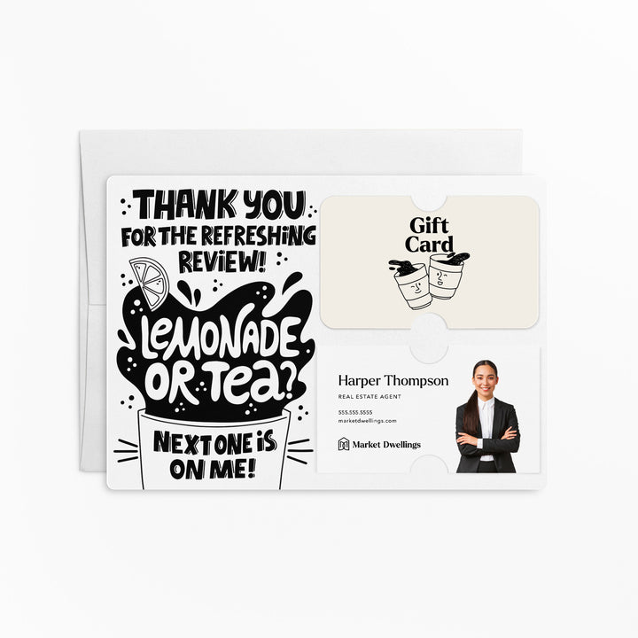 Set of "Thank You for the Refreshing Review" Lemonade or Tea Gift Card & Business Card Holder Mailers | Envelopes Included | M62-M008