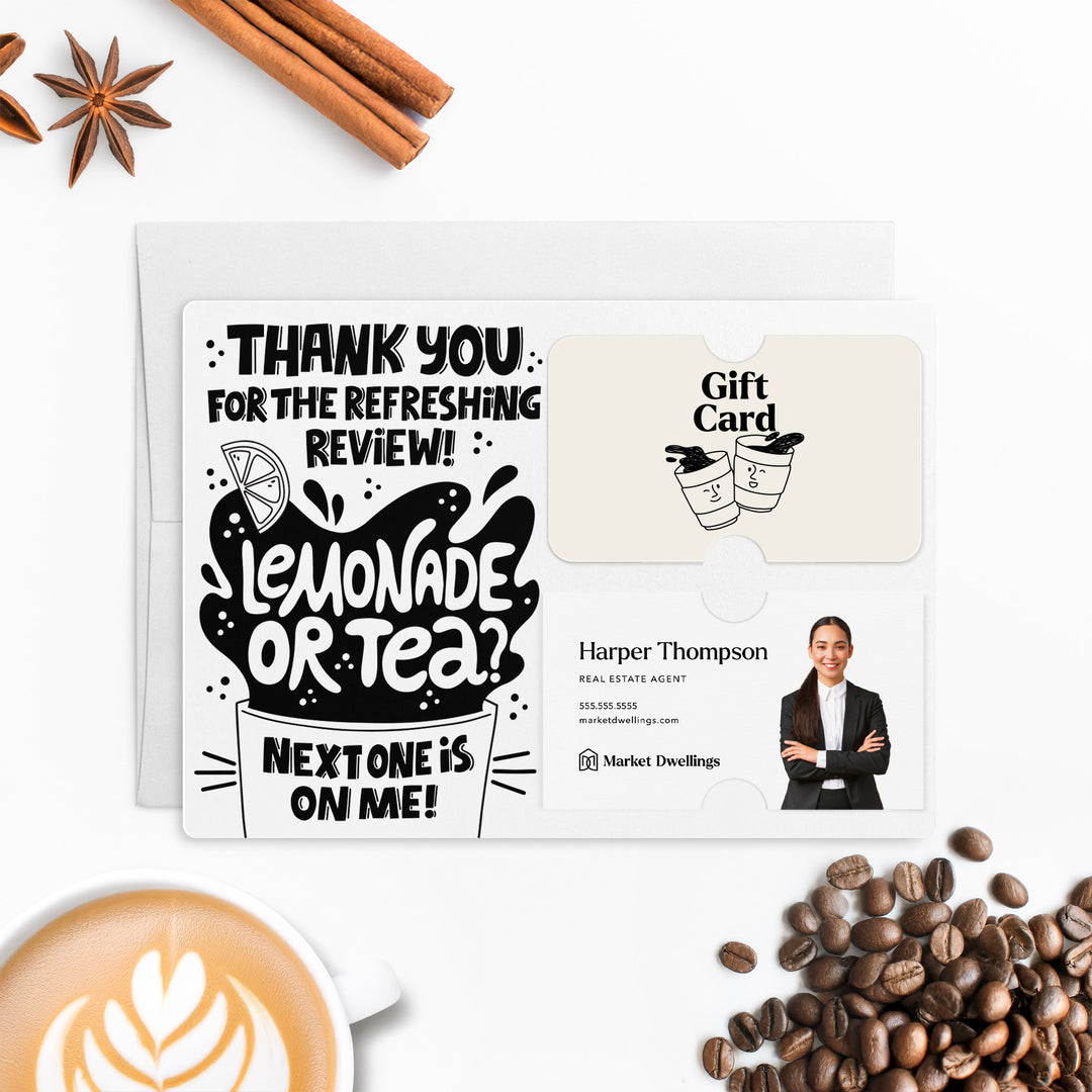 Set of "Thank You for the Refreshing Review" Lemonade or Tea Gift Card & Business Card Holder Mailers | Envelopes Included | M62-M008