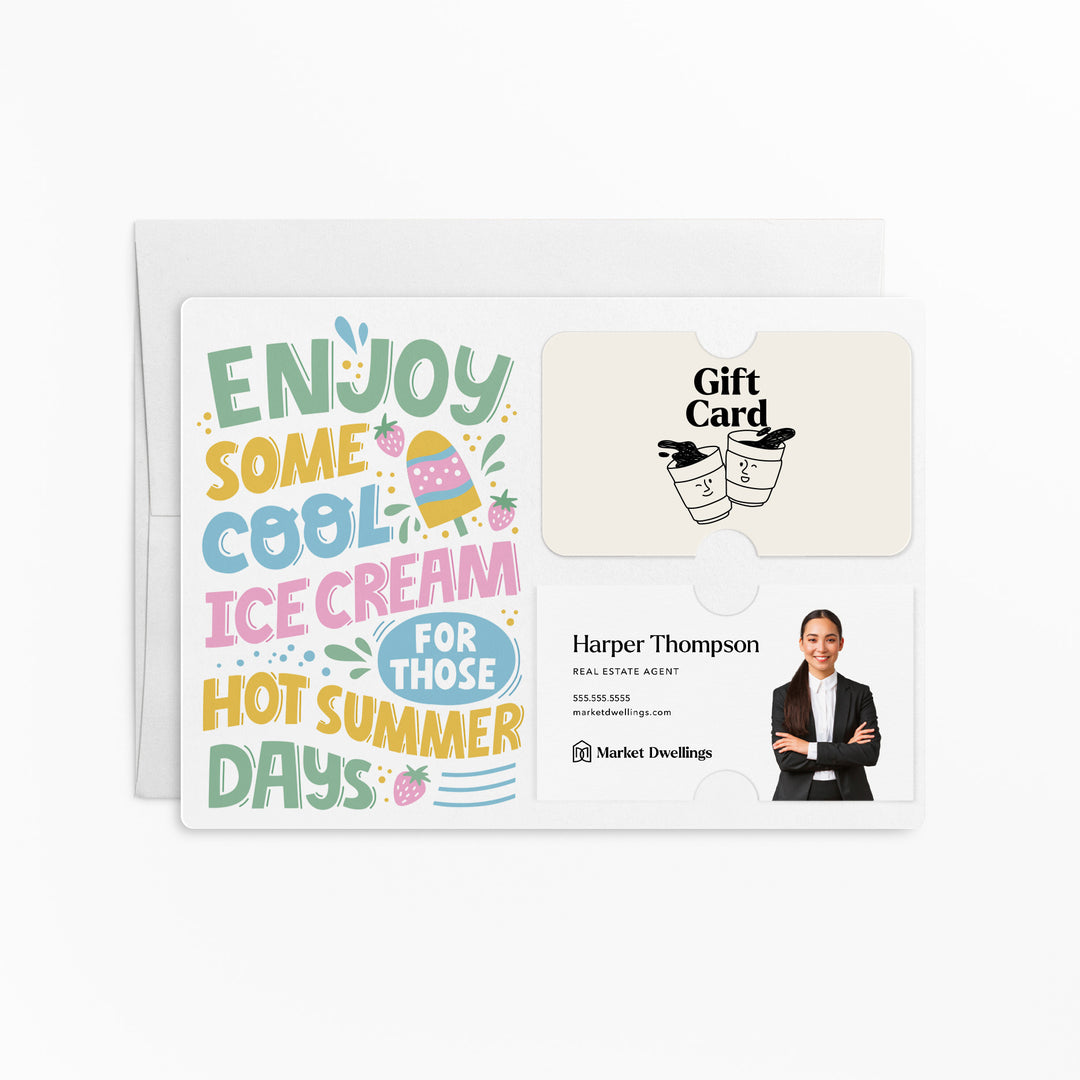 SET of Enjoy Cool Ice Cream Gift Card and Business Card Holder | Mailers with Envelopes | Client Greeting Card | M63-M008 Mailer Market Dwellings