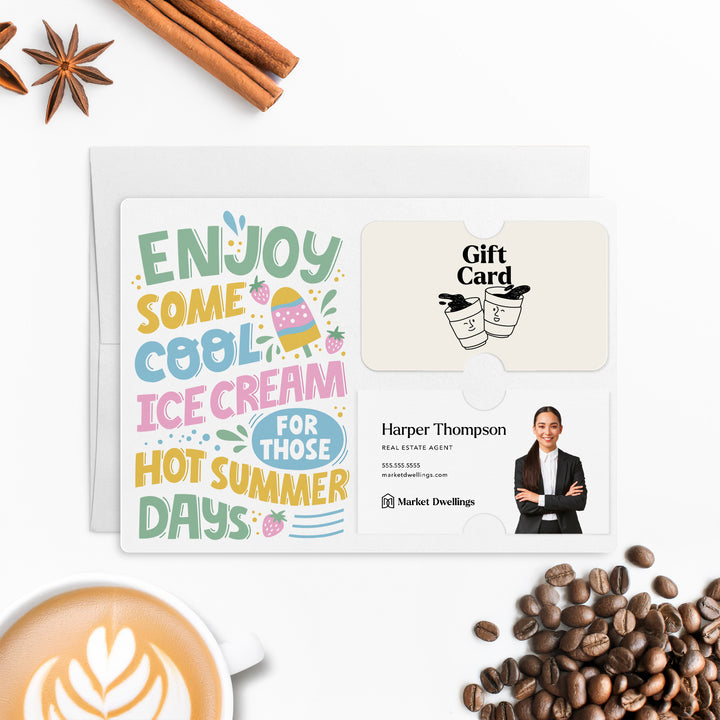 SET of Enjoy Cool Ice Cream Gift Card and Business Card Holder | Mailers with Envelopes | Client Greeting Card | M63-M008 Mailer Market Dwellings