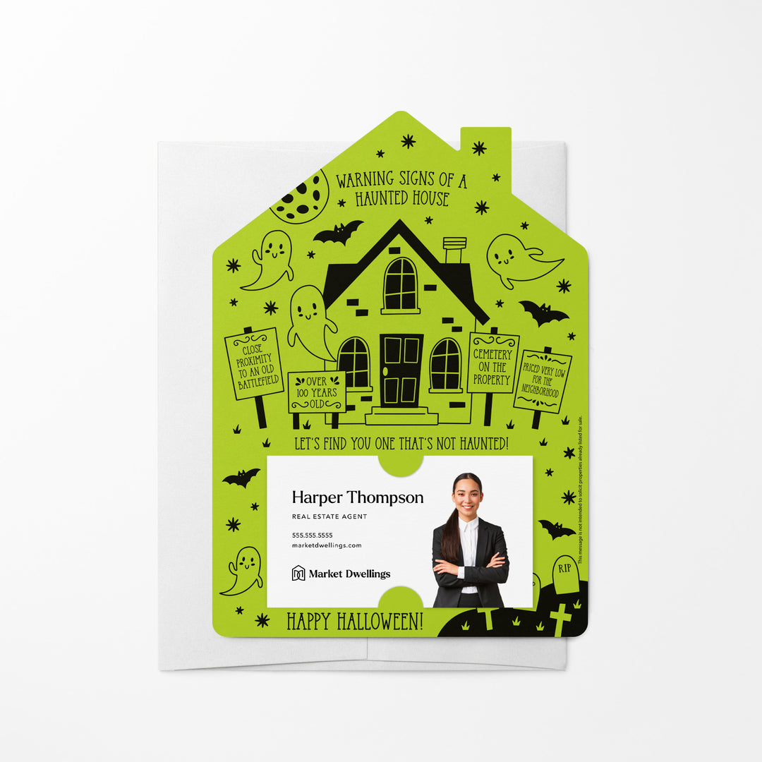 Warning Signs of a Haunted House Mailers | Envelopes Included | M63-M001 Mailer Market Dwellings GREEN APPLE