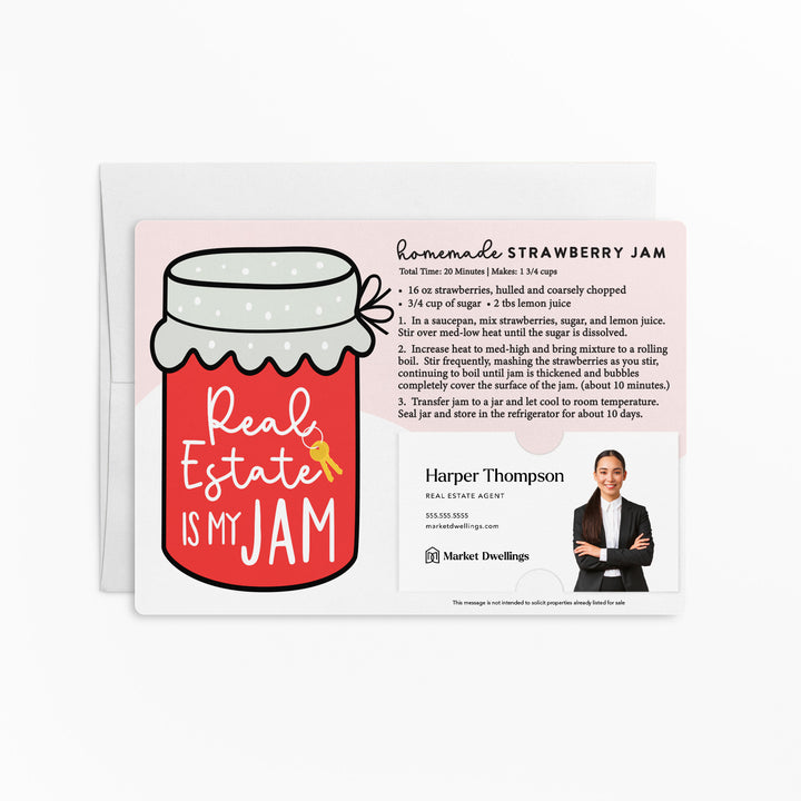 Set of "Strawberry Jam" Real Estate Recipe Cards | Envelopes Included M64-M003 Mailer Market Dwellings