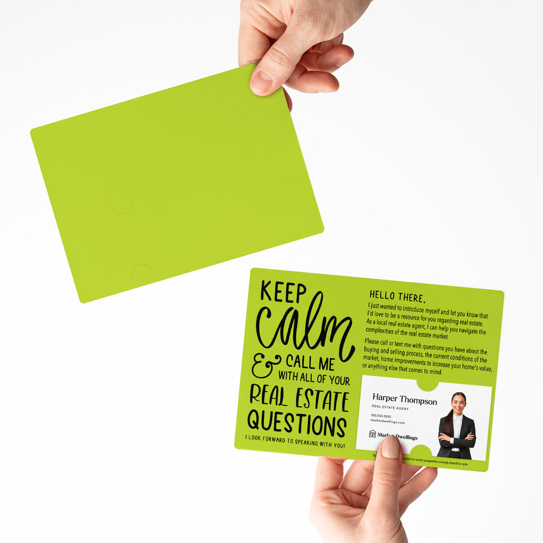 Set of "Keep Calm and Call Me With All of Your Real Estate Questions" Mailers | Envelopes Included | M66-M003 Mailer Market Dwellings