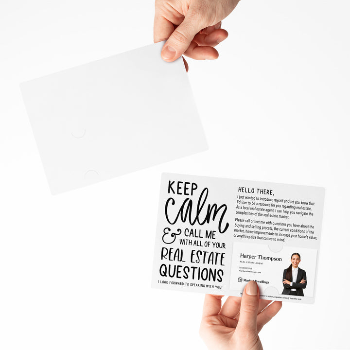 Set of "Keep Calm and Call Me With All of Your Real Estate Questions" Mailers | Envelopes Included | M66-M003 Mailer Market Dwellings