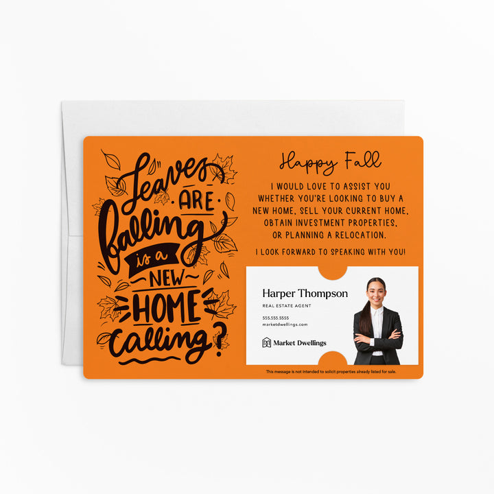 Set of "Leaves are Falling is a New Home Calling?" Fall Real Estate Mailer | Envelopes Included | M68-M003 Mailer Market Dwellings CARROT