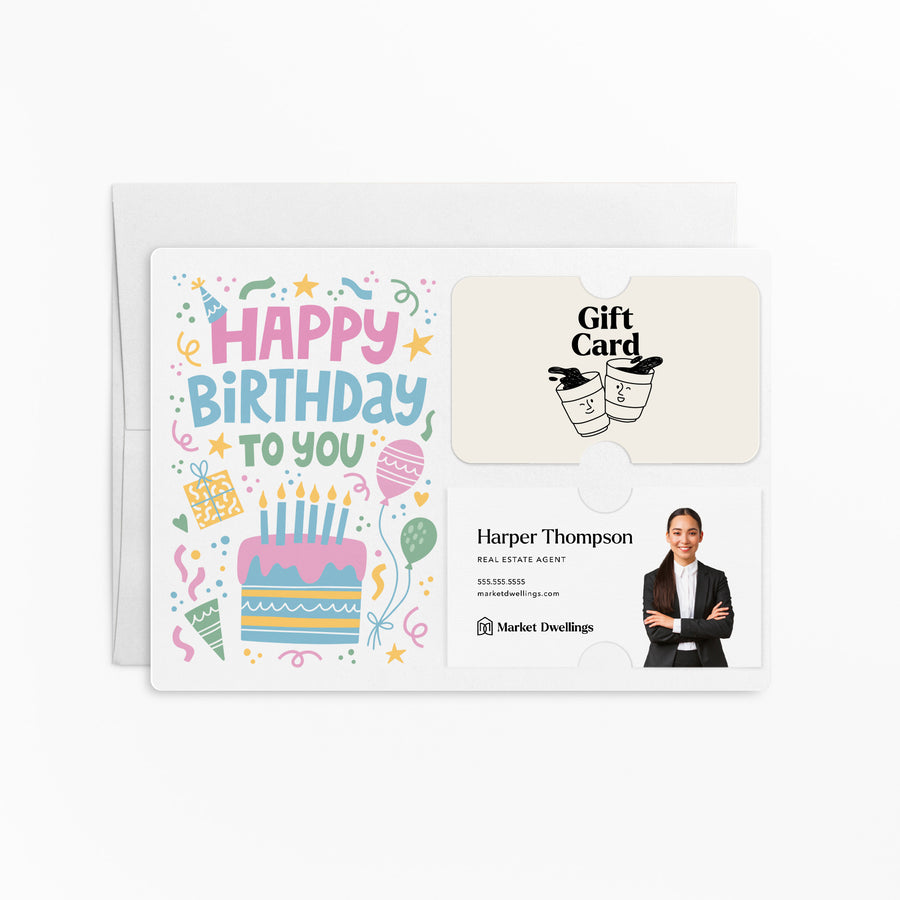 SET of Happy Birthday Gift Card and Business Card Holder | Greeting Cards w/ Envelopes | Client Gift | Birthday Card | M68-M008 Mailer Market Dwellings