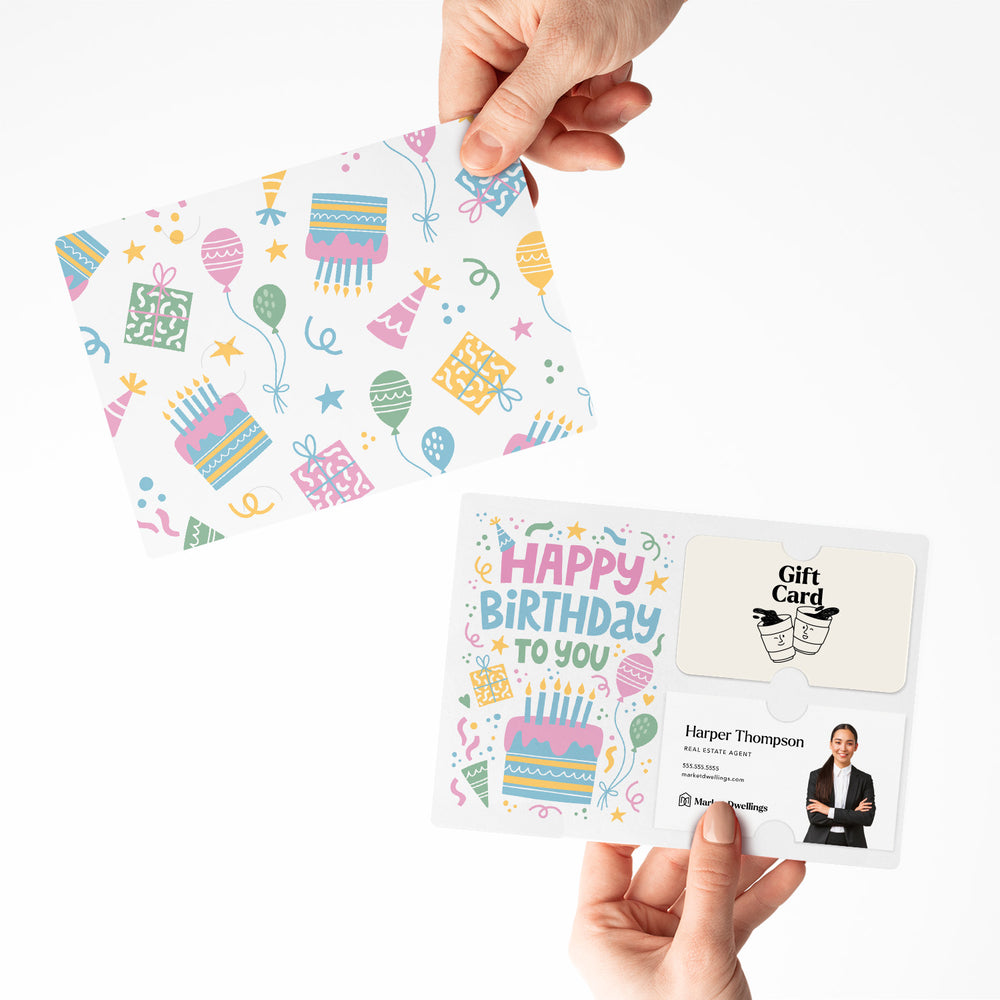 SET of Happy Birthday Gift Card and Business Card Holder | Greeting Cards w/ Envelopes | Client Gift | Birthday Card | M68-M008 Mailer Market Dwellings