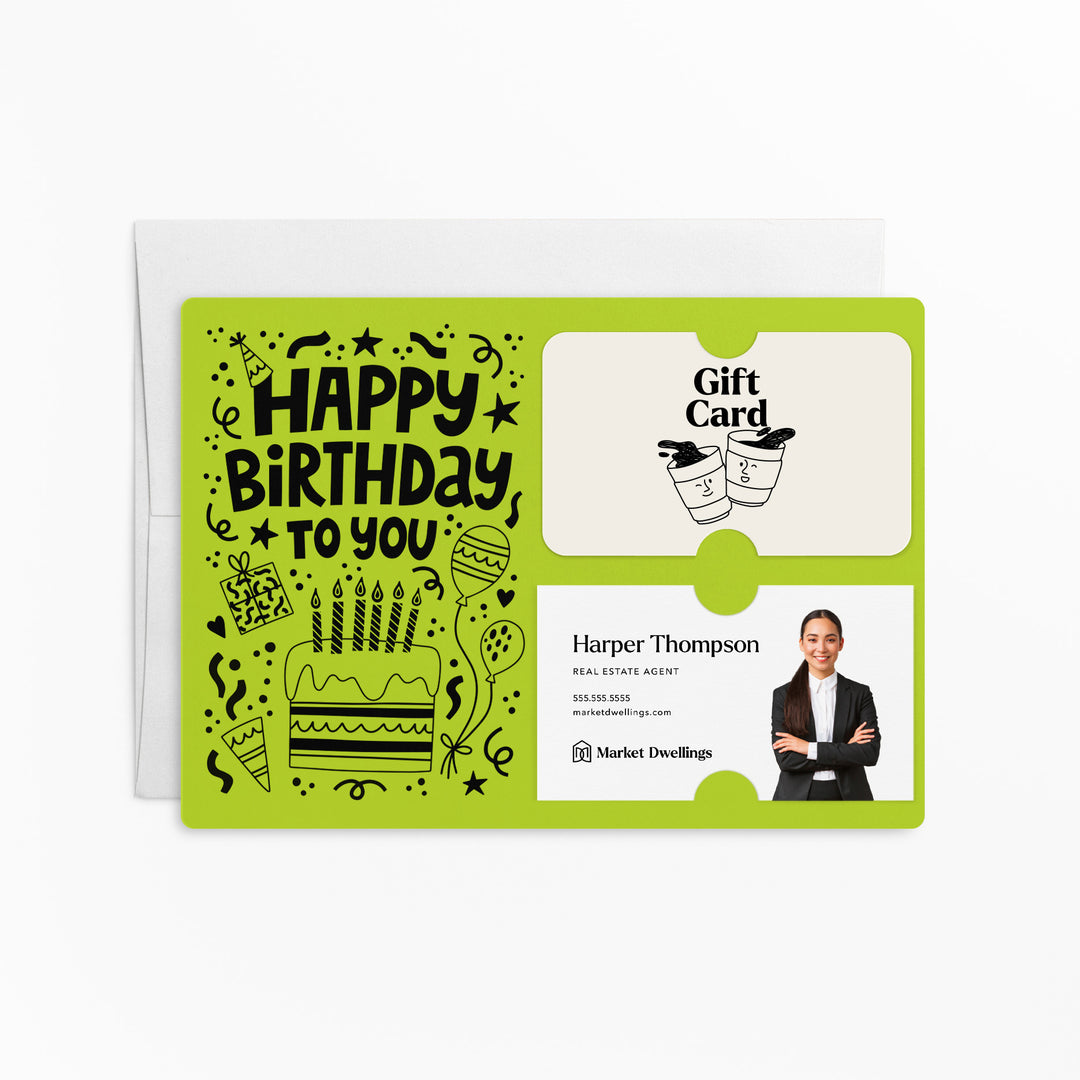 Set of "Happy Birthday" Gift Card & Business Card Holder | Envelopes Included | M69-M008 Mailer Market Dwellings GREEN APPLE