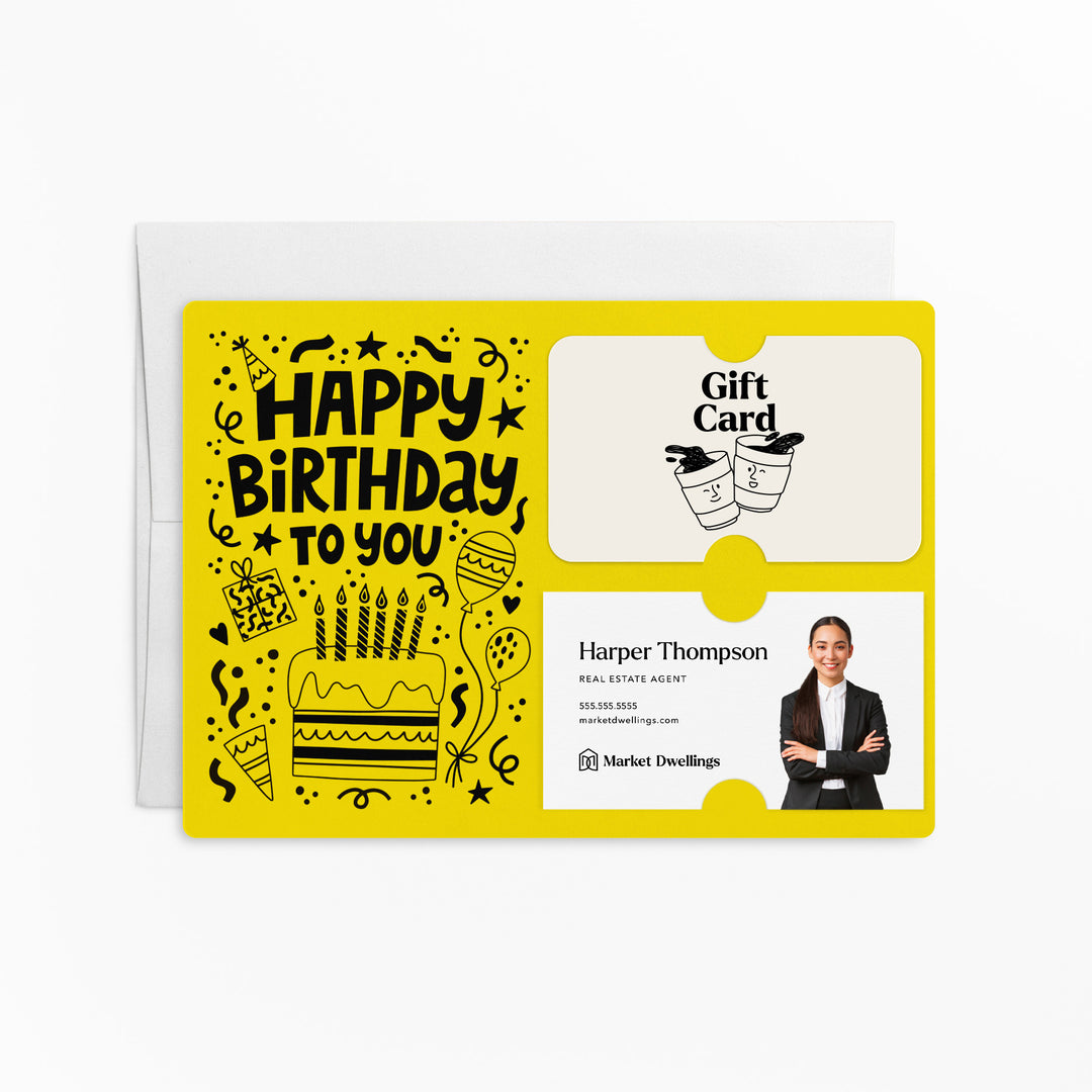 Set of "Happy Birthday" Gift Card & Business Card Holder | Envelopes Included | M69-M008 Mailer Market Dwellings LEMON