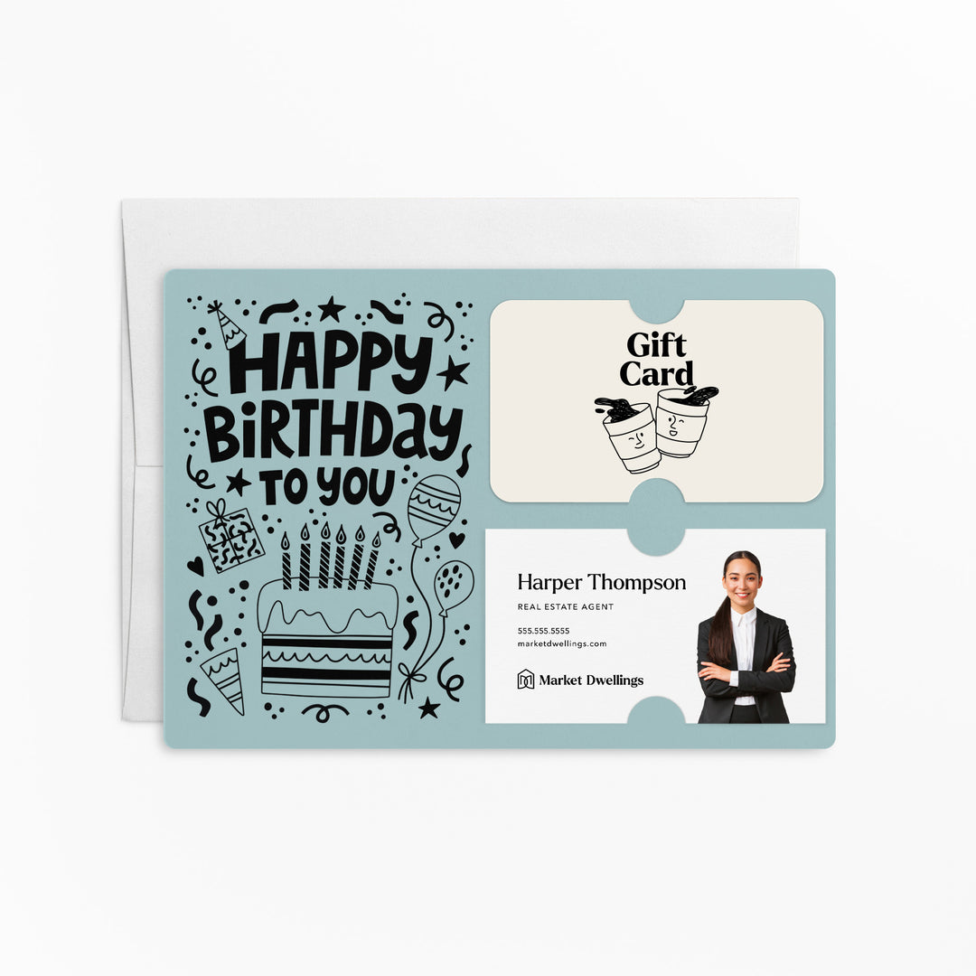 Set of "Happy Birthday" Gift Card & Business Card Holder | Envelopes Included | M69-M008 Mailer Market Dwellings LIGHT BLUE