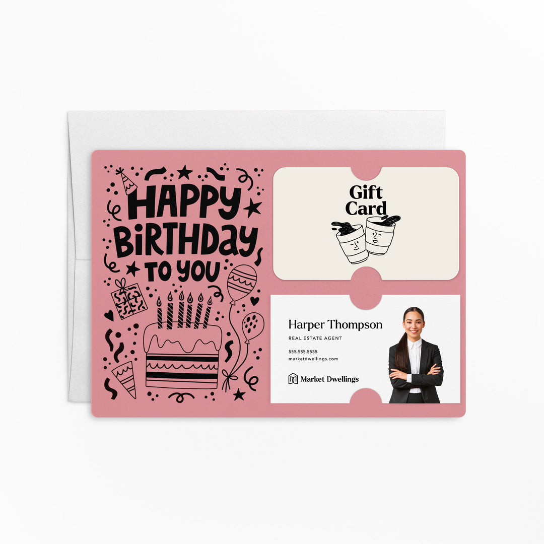 Set of "Happy Birthday" Gift Card & Business Card Holder | Envelopes Included | M69-M008 Mailer Market Dwellings LIGHT PINK