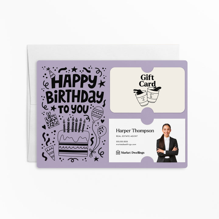 Set of "Happy Birthday" Gift Card & Business Card Holder | Envelopes Included | M69-M008 Mailer Market Dwellings LIGHT PURPLE