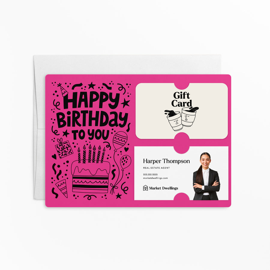 Set of "Happy Birthday" Gift Card & Business Card Holder | Envelopes Included | M69-M008 Mailer Market Dwellings RAZZLE BERRY