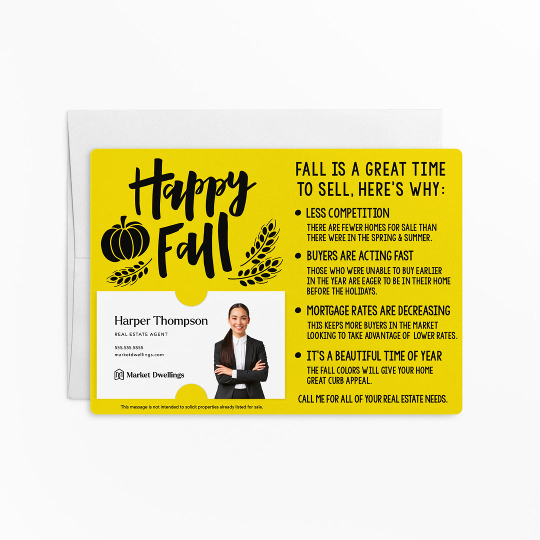 Set of "Happy Fall" Real Estate Mailer | Envelopes Included | M7-M004 Mailer Market Dwellings LEMON