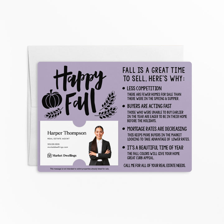 Set of "Happy Fall" Real Estate Mailer | Envelopes Included | M7-M004 Mailer Market Dwellings LIGHT PURPLE