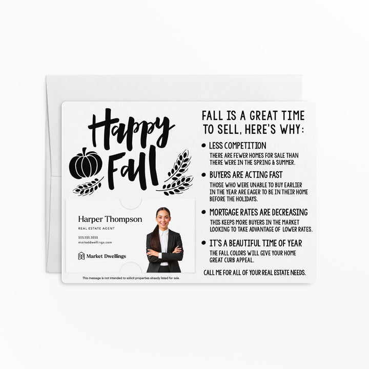 Set of "Happy Fall" Real Estate Mailer | Envelopes Included | M7-M004 Mailer Market Dwellings WHITE