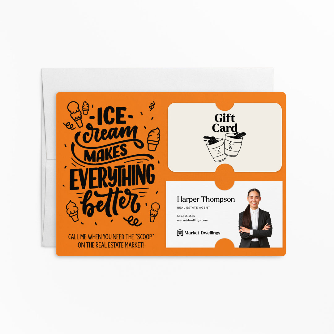 Ice Cream Makes Everything Better Gift Card & Business Card Holder Mailer | Envelopes Included | M7-M008 Mailer Market Dwellings CARROT