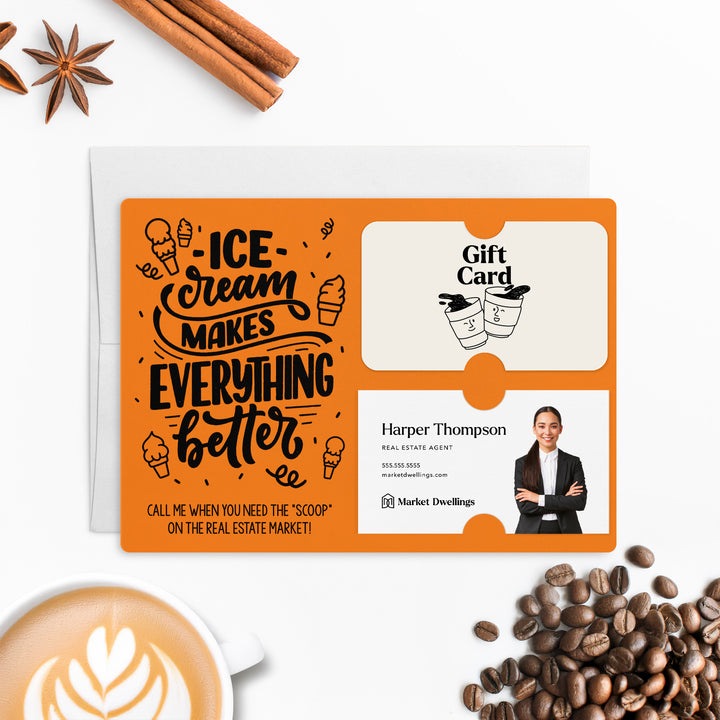 Ice Cream Makes Everything Better Gift Card & Business Card Holder Mailer | Envelopes Included | M7-M008 Mailer Market Dwellings