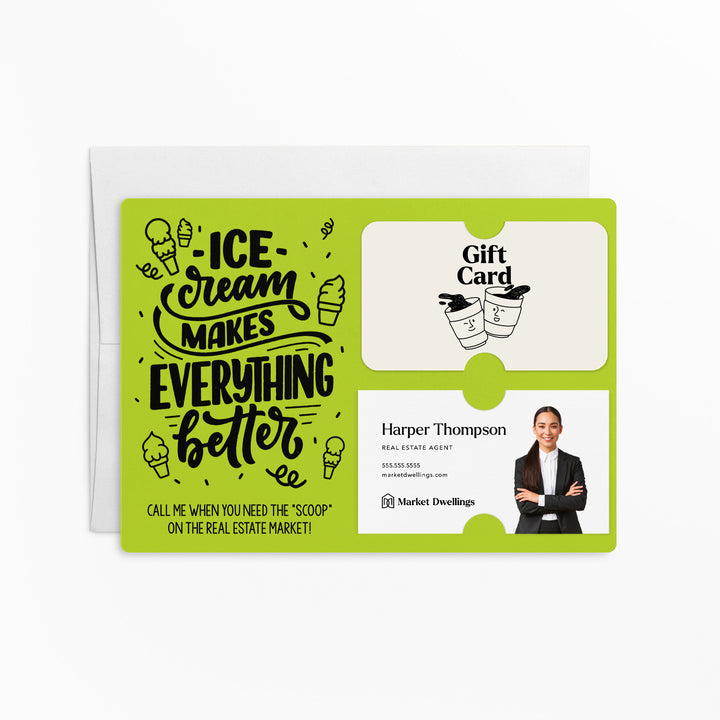 Ice Cream Makes Everything Better Gift Card & Business Card Holder Mailer | Envelopes Included | M7-M008 Mailer Market Dwellings GREEN APPLE