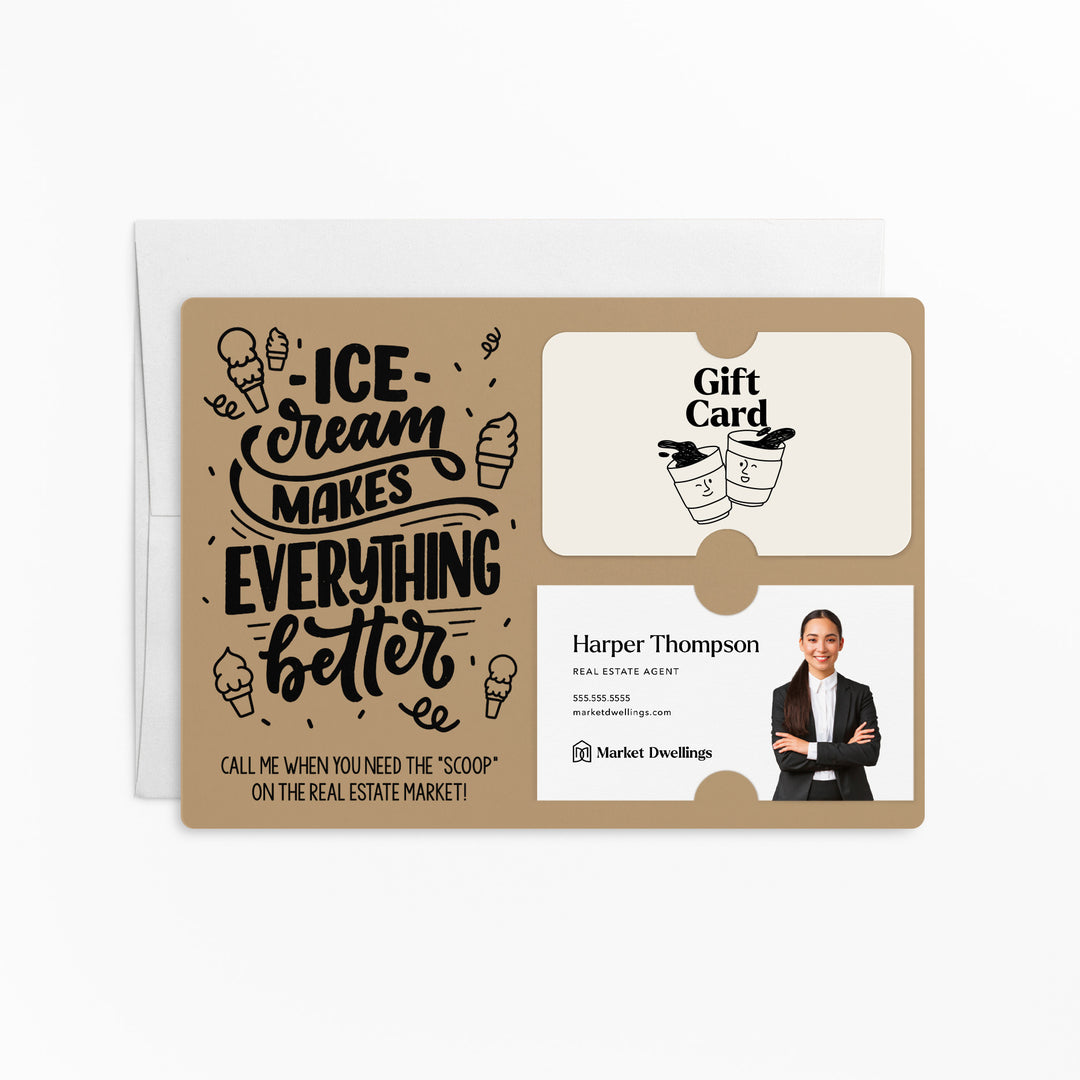 Ice Cream Makes Everything Better Gift Card & Business Card Holder Mailer | Envelopes Included | M7-M008 Mailer Market Dwellings KRAFT