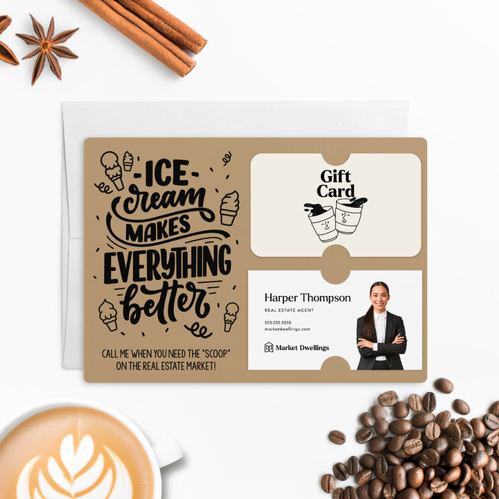 Ice Cream Makes Everything Better Gift Card & Business Card Holder Mailer | Envelopes Included | M7-M008 Mailer Market Dwellings