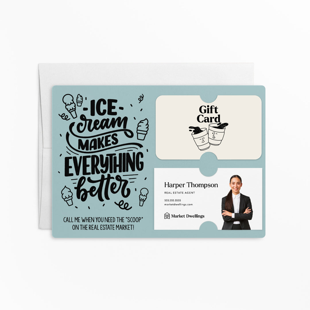 Ice Cream Makes Everything Better Gift Card & Business Card Holder Mailer | Envelopes Included | M7-M008 Mailer Market Dwellings LIGHT BLUE