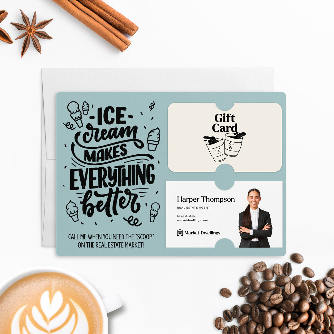 Ice Cream Makes Everything Better Gift Card & Business Card Holder Mailer | Envelopes Included | M7-M008 Mailer Market Dwellings