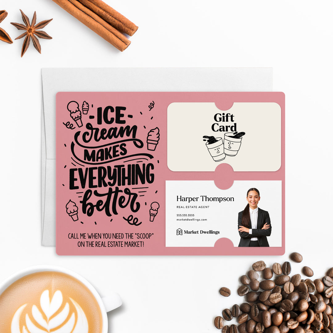 Ice Cream Makes Everything Better Gift Card & Business Card Holder Mailer | Envelopes Included | M7-M008 Mailer Market Dwellings